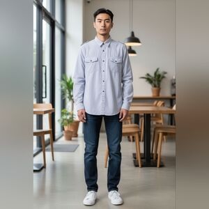 American Rag Gray Pinstripe Shirt Size XL